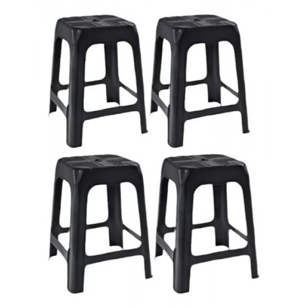 Kit 4 Banquinho De Plastico Banqueta Banco Preto 45cm Altura