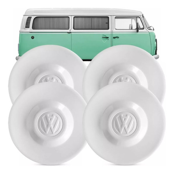 Jogo Calota 4 Peças Central De Roda Kombi 1980 A 2018 Branca