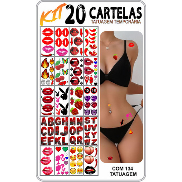 Kit 20 Cartelas 134 Tatuagens Temporárias Íntima Depilação 