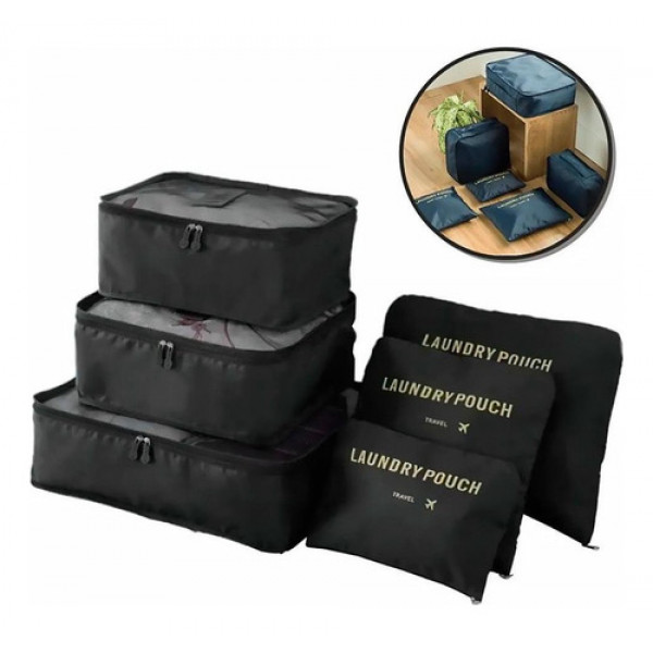 Kit Bolsas De Armazenamento Organizador Para Viagem 6 Pçs Cor Preto