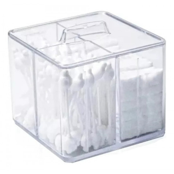 Porta Algodão Cotonete Organizador Acrílico 3 Compartimentos